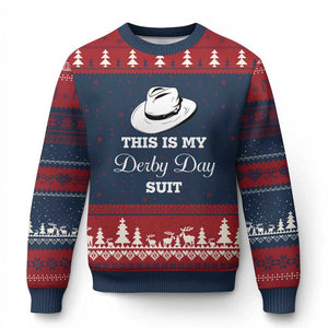This Is My Derby Day Suit Fedora Hat Graphic Ugly Christmas Sweater Funny Sarcastic Horse Racing Fan Part TS02 Navy Red Print Your Wear