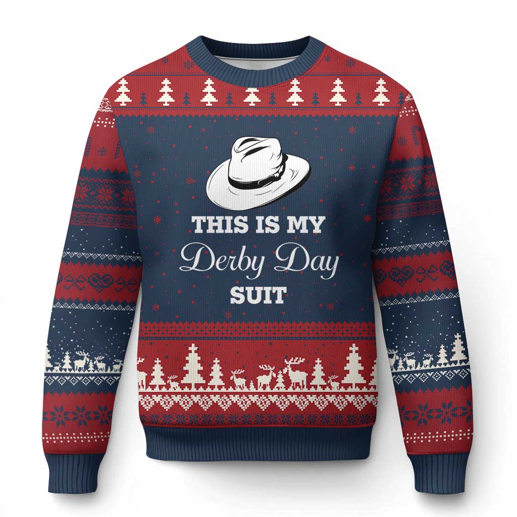 This Is My Derby Day Suit Fedora Hat Graphic Ugly Christmas Sweater Funny Sarcastic Horse Racing Fan Part TS02 Navy Red Print Your Wear