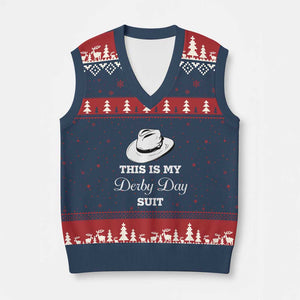 This Is My Derby Day Suit Fedora Hat Graphic V-Neck Knit Sweater Vest Funny Sarcastic Horse Racing Fan Part TS02 Navy Red Print Your Wear