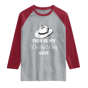 This Is My Derby Day Suit Fedora Hat Graphic Raglan Shirt Funny Sarcastic Horse Racing Fan Part TS02 Heather Gray Heather Red Print Your Wear