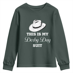 This Is My Derby Day Suit Fedora Hat Graphic Youth Sweatshirt Funny Sarcastic Horse Racing Fan Part TS02 Dark Forest Green Print Your Wear