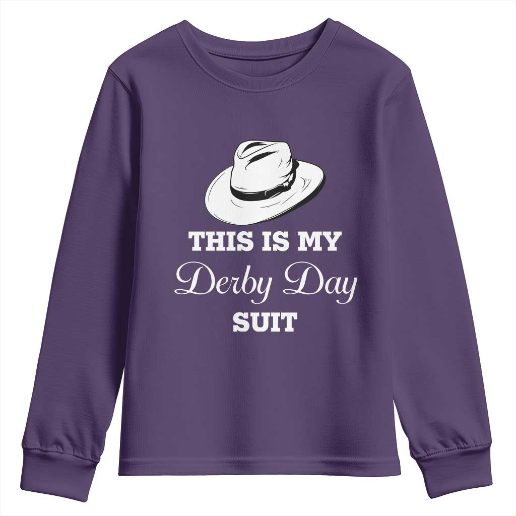 This Is My Derby Day Suit Fedora Hat Graphic Youth Sweatshirt Funny Sarcastic Horse Racing Fan Part TS02 Purple Print Your Wear