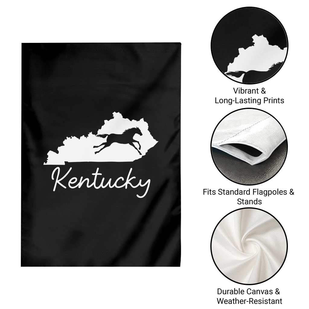 Kentucky State Map with Racing Horse Garden Flag Bluegrass State Pride Equestrian TS02 Print Your Wear