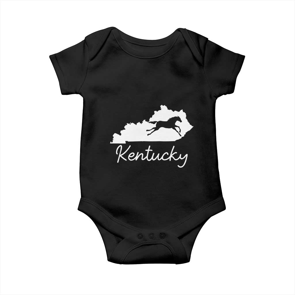 Kentucky State Map with Racing Horse Baby Onesie Bluegrass State Pride Equestrian TS02 Black Print Your Wear