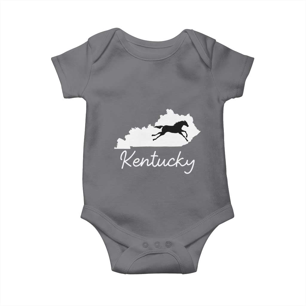 Kentucky State Map with Racing Horse Baby Onesie Bluegrass State Pride Equestrian TS02 Charcoal Print Your Wear