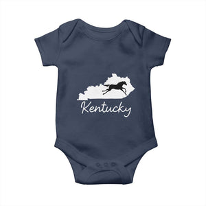 Kentucky State Map with Racing Horse Baby Onesie Bluegrass State Pride Equestrian TS02 Navy Print Your Wear