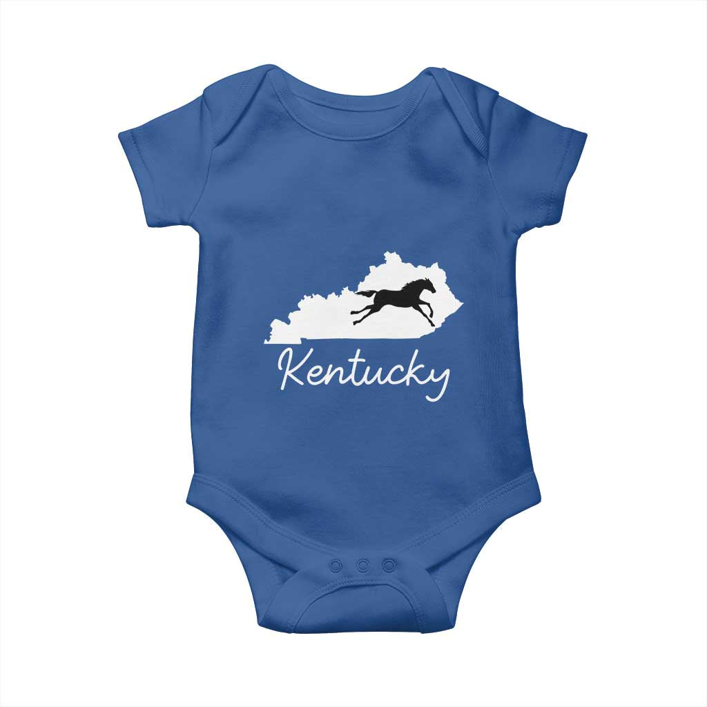 Kentucky State Map with Racing Horse Baby Onesie Bluegrass State Pride Equestrian TS02 Royal Blue Print Your Wear