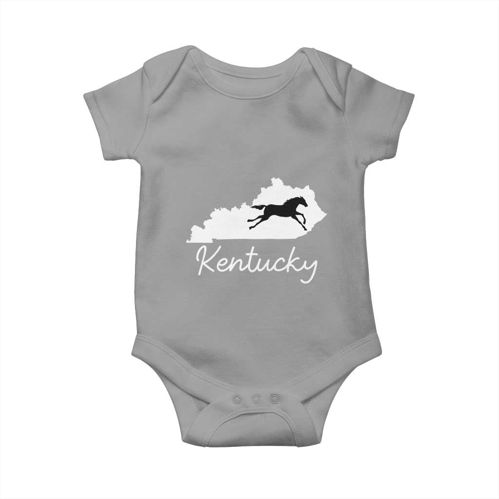 Kentucky State Map with Racing Horse Baby Onesie Bluegrass State Pride Equestrian TS02 Sport Gray Print Your Wear