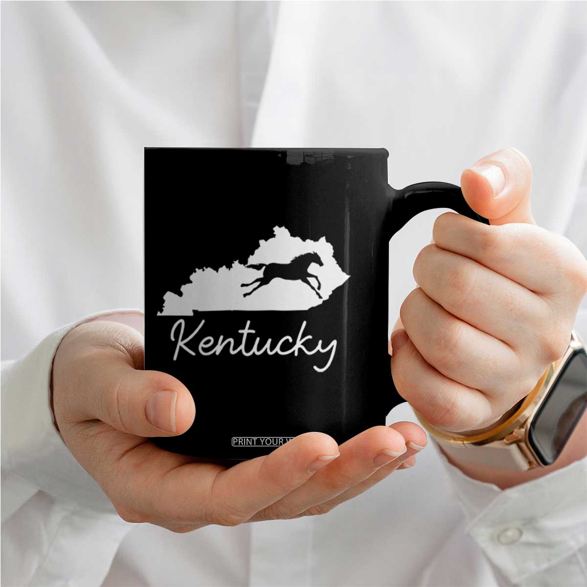 Kentucky State Map with Racing Horse Coffee Mug Bluegrass State Pride Equestrian TS02 Print Your Wear