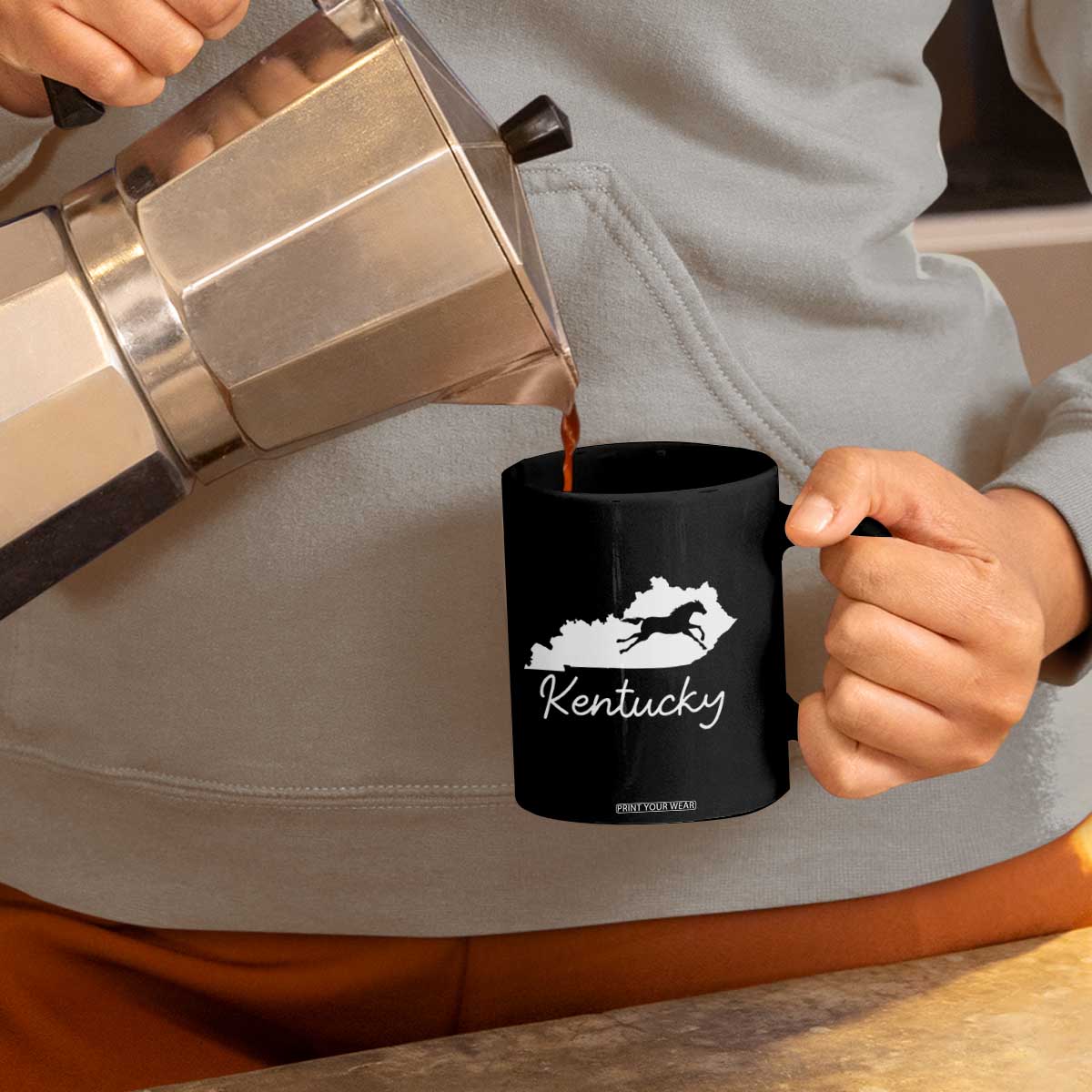 Kentucky State Map with Racing Horse Coffee Mug Bluegrass State Pride Equestrian TS02 Print Your Wear