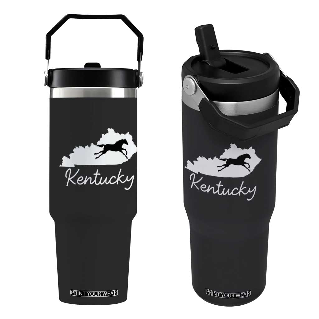 Kentucky State Map with Racing Horse Flip Straw Tumbler Bluegrass State Pride Equestrian TS02 One Size: 30 oz Black Print Your Wear