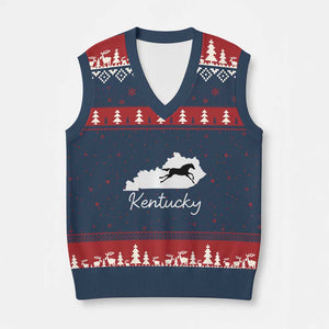 Kentucky State Map with Racing Horse V-Neck Knit Sweater Vest Bluegrass State Pride Equestrian TS02 Navy Red Print Your Wear