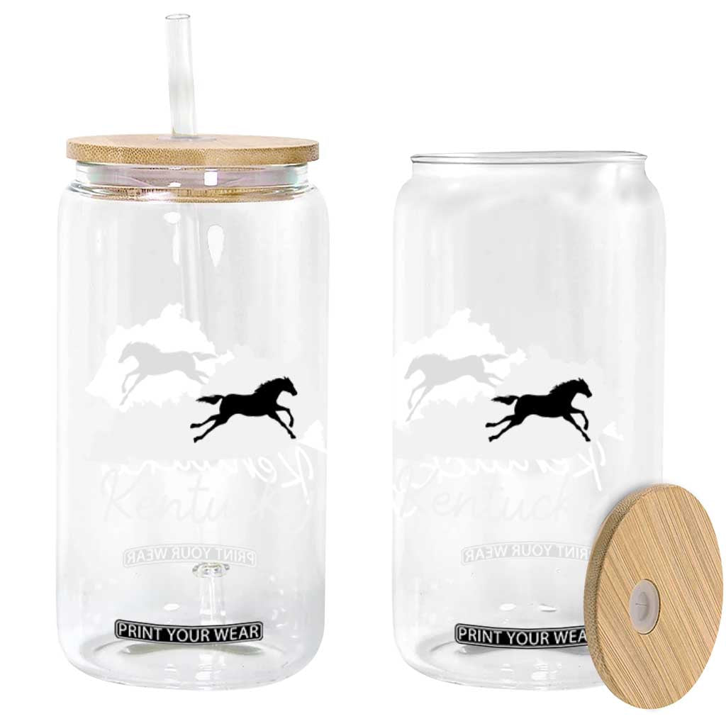 Kentucky State Map with Racing Horse Glass Can Bluegrass State Pride Equestrian TS02 Print Your Wear