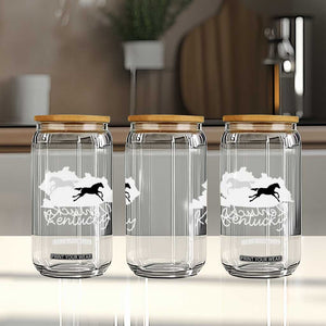 Kentucky State Map with Racing Horse Glass Can Bluegrass State Pride Equestrian TS02 Print Your Wear