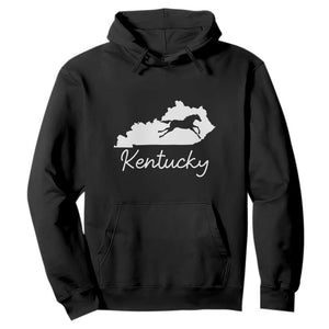 Kentucky State Map with Racing Horse Hoodie Bluegrass State Pride Equestrian TS02 Black Print Your Wear