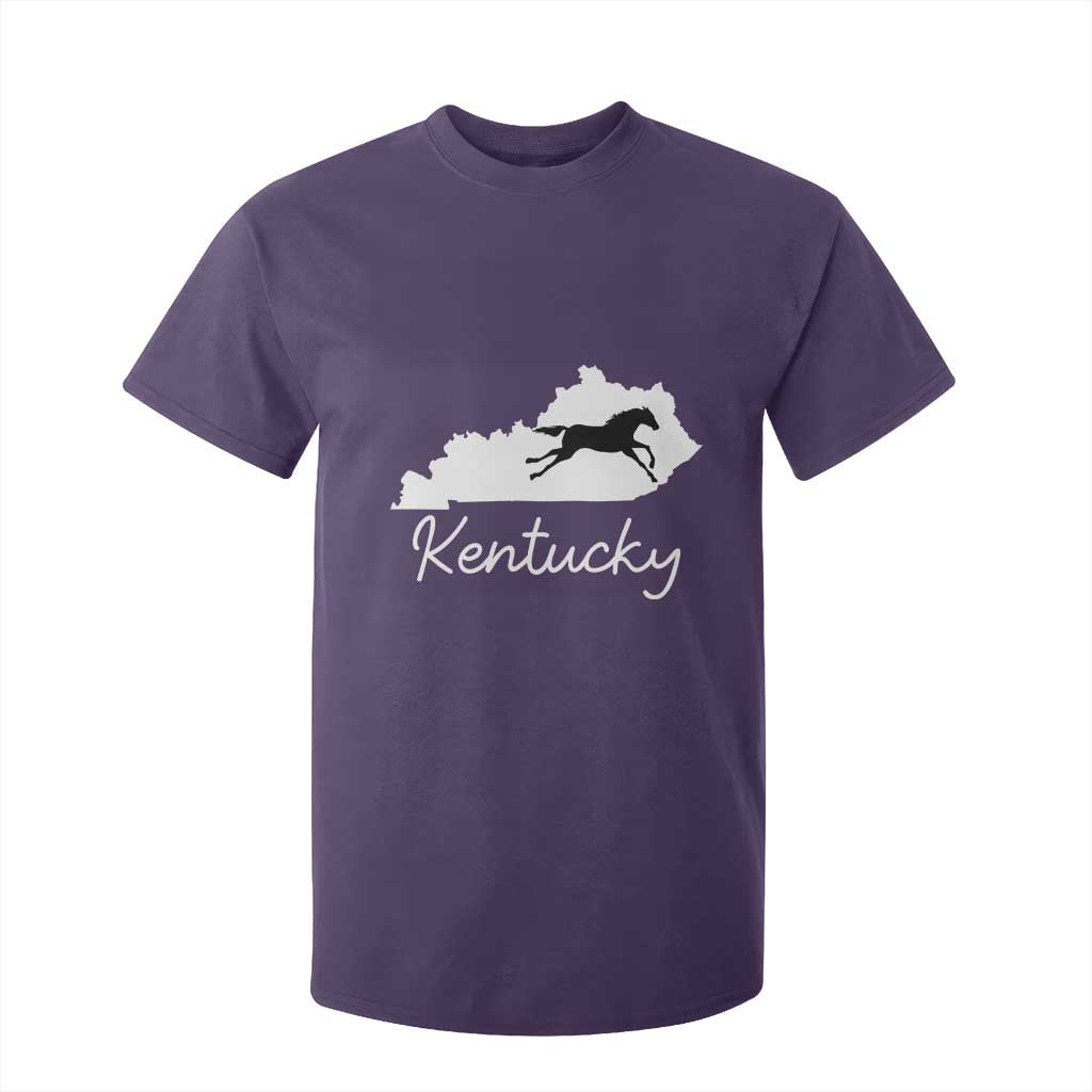Kentucky State Map with Racing Horse T Shirt For Kid Bluegrass State Pride Equestrian TS02 Purple Print Your Wear