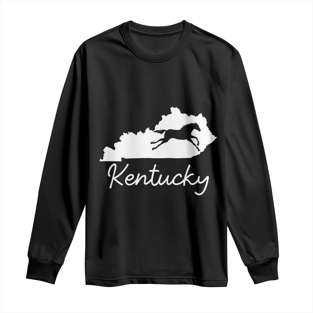 Kentucky State Map with Racing Horse Long Sleeve Shirt Bluegrass State Pride Equestrian TS02 Black Print Your Wear