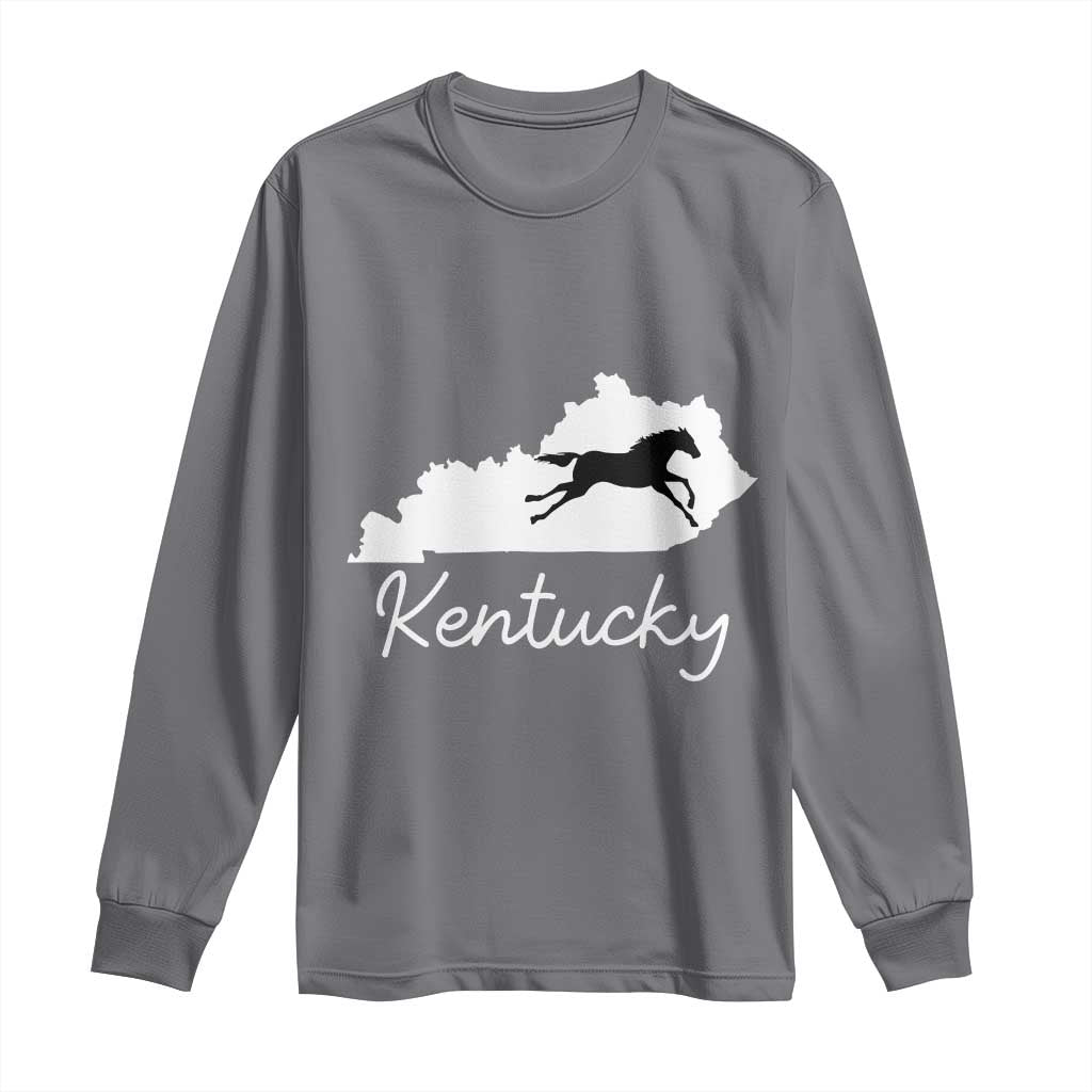 Kentucky State Map with Racing Horse Long Sleeve Shirt Bluegrass State Pride Equestrian TS02 Charcoal Print Your Wear