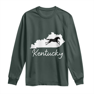 Kentucky State Map with Racing Horse Long Sleeve Shirt Bluegrass State Pride Equestrian TS02 Dark Forest Green Print Your Wear