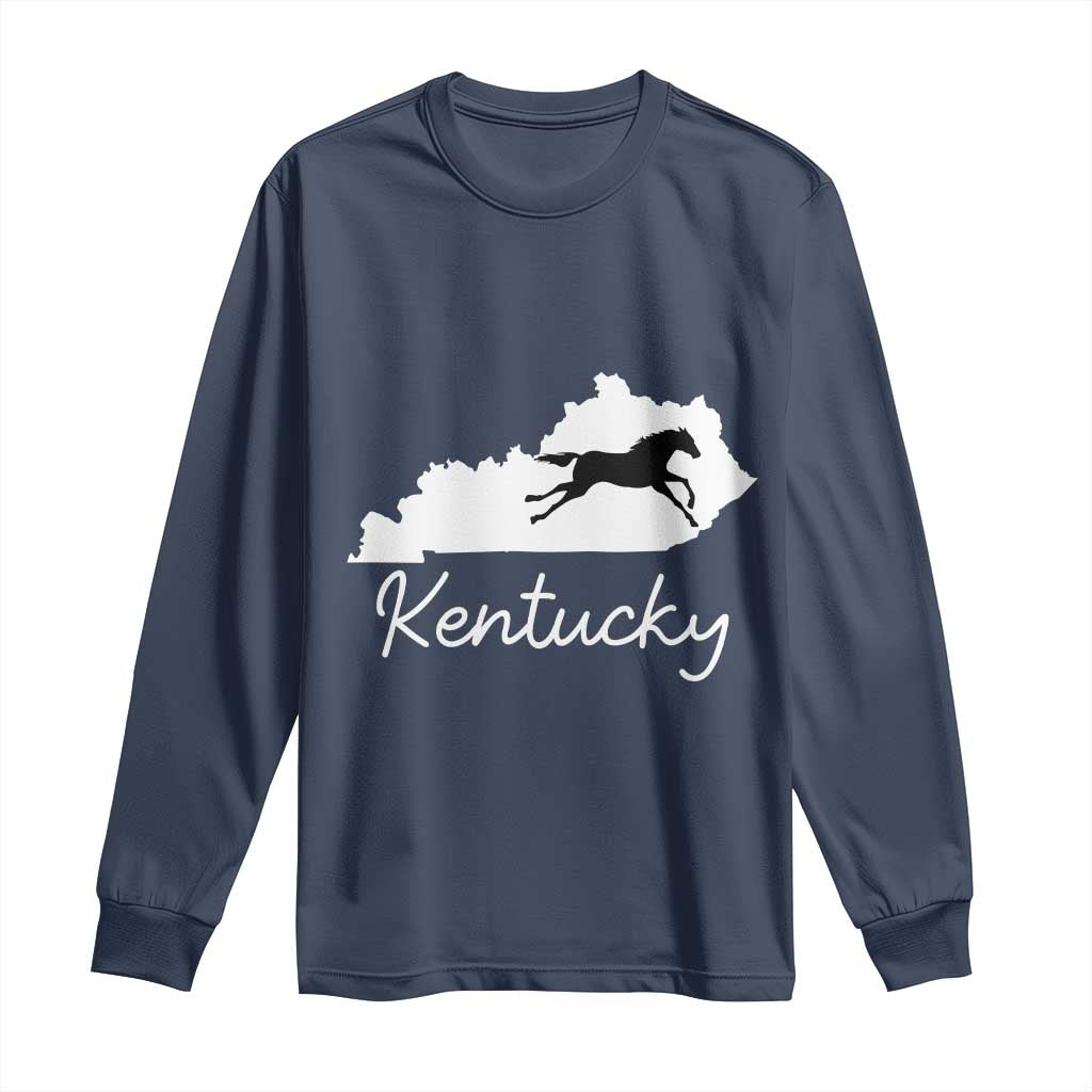 Kentucky State Map with Racing Horse Long Sleeve Shirt Bluegrass State Pride Equestrian TS02 Navy Print Your Wear