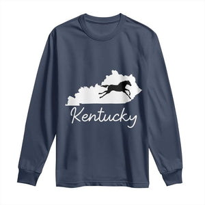 Kentucky State Map with Racing Horse Long Sleeve Shirt Bluegrass State Pride Equestrian TS02 Navy Print Your Wear