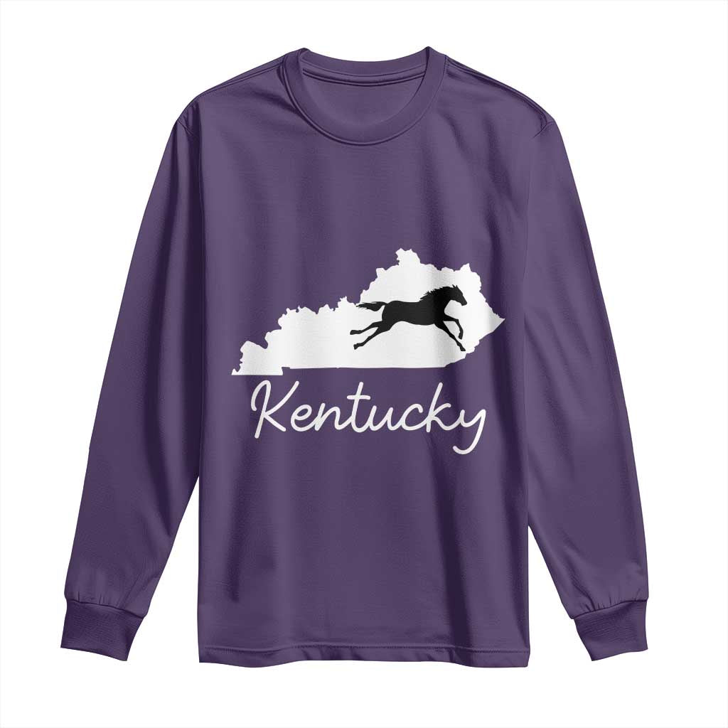 Kentucky State Map with Racing Horse Long Sleeve Shirt Bluegrass State Pride Equestrian TS02 Purple Print Your Wear