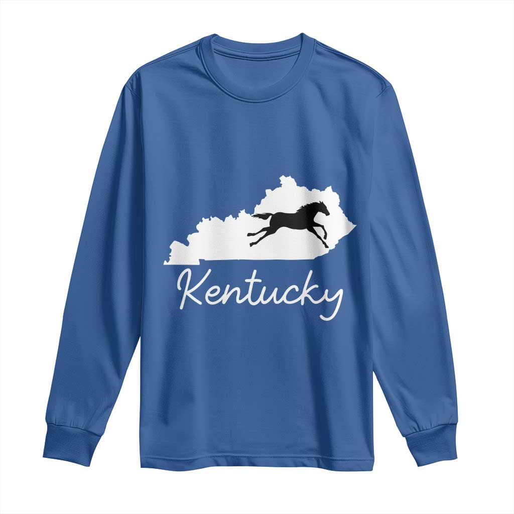 Kentucky State Map with Racing Horse Long Sleeve Shirt Bluegrass State Pride Equestrian TS02 Royal Blue Print Your Wear