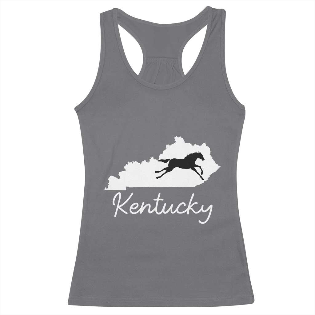 Kentucky State Map with Racing Horse Racerback Tank Top Bluegrass State Pride Equestrian TS02 Charcoal Print Your Wear