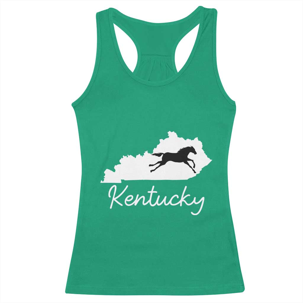 Kentucky State Map with Racing Horse Racerback Tank Top Bluegrass State Pride Equestrian TS02 Irish Green Print Your Wear