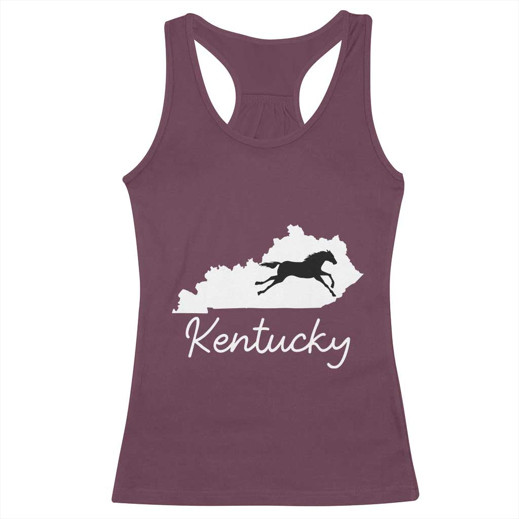 Kentucky State Map with Racing Horse Racerback Tank Top Bluegrass State Pride Equestrian TS02 Maroon Print Your Wear