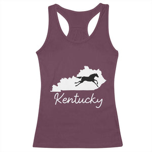 Kentucky State Map with Racing Horse Racerback Tank Top Bluegrass State Pride Equestrian TS02 Maroon Print Your Wear