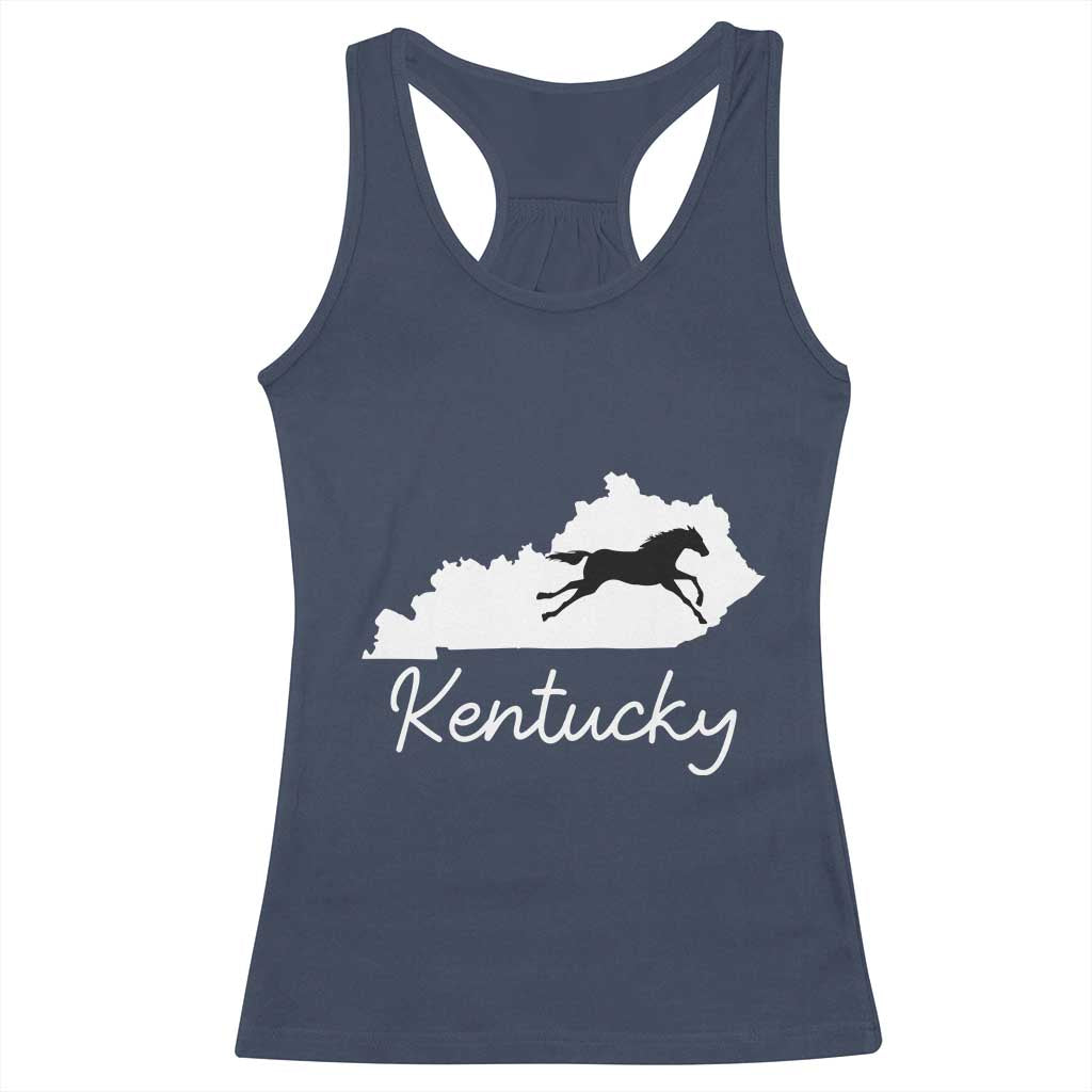Kentucky State Map with Racing Horse Racerback Tank Top Bluegrass State Pride Equestrian TS02 Navy Print Your Wear
