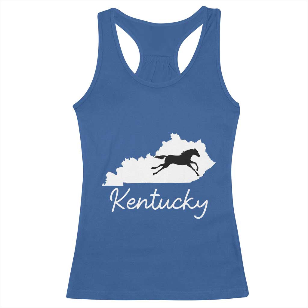 Kentucky State Map with Racing Horse Racerback Tank Top Bluegrass State Pride Equestrian TS02 Royal Blue Print Your Wear