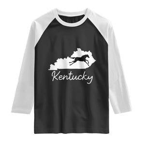 Kentucky State Map with Racing Horse Raglan Shirt Bluegrass State Pride Equestrian TS02 Black White Print Your Wear