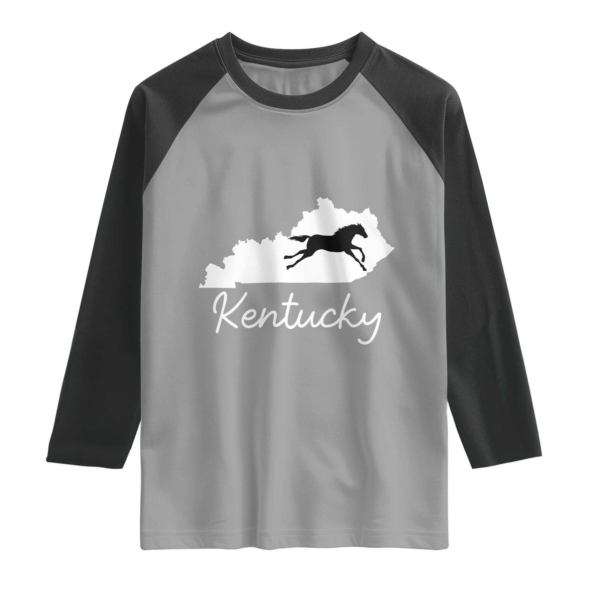 Kentucky State Map with Racing Horse Raglan Shirt Bluegrass State Pride Equestrian TS02 Sport Gray Black Print Your Wear