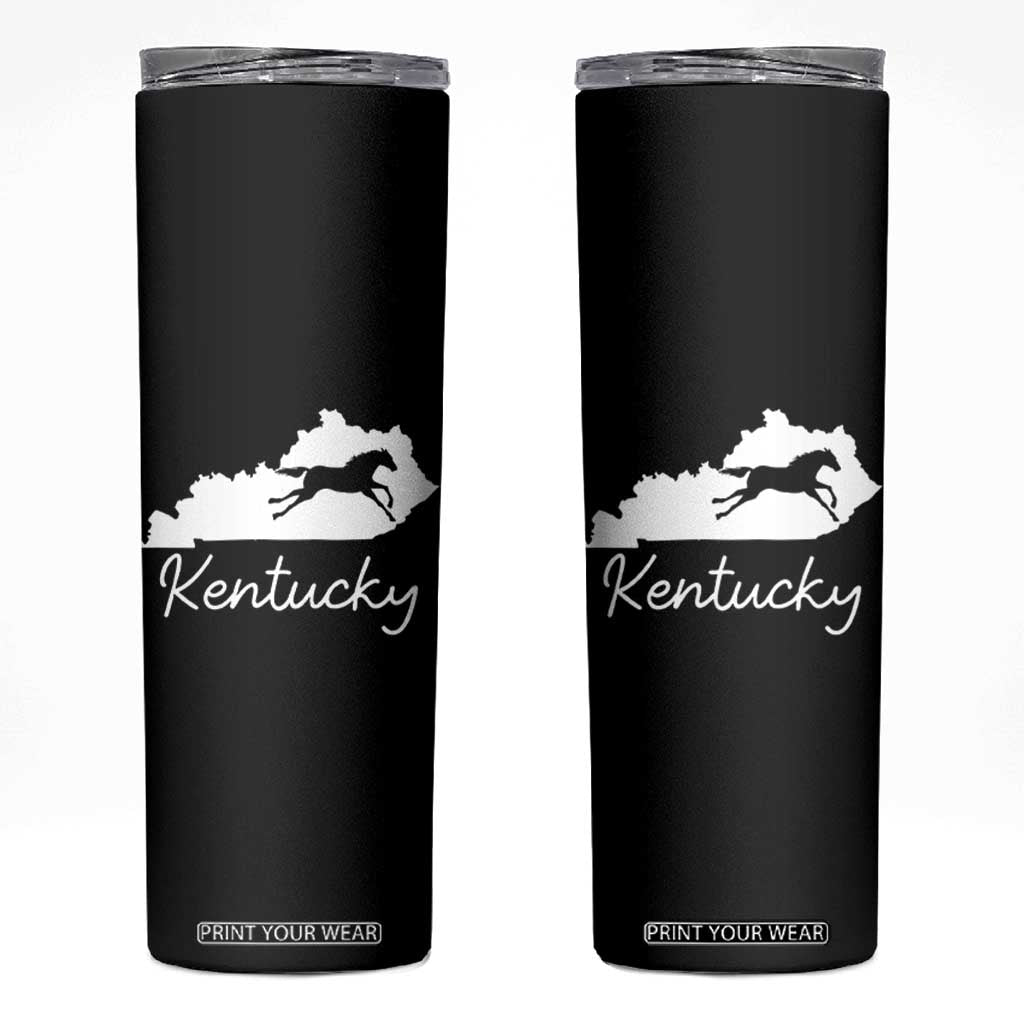 Kentucky State Map with Racing Horse Skinny Tumbler Bluegrass State Pride Equestrian TS02 Black Print Your Wear