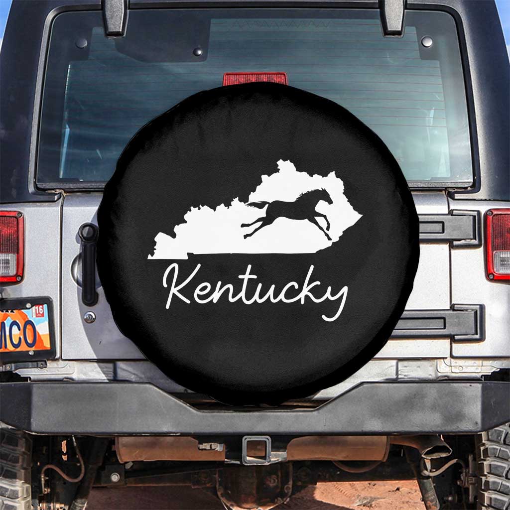 Kentucky State Map with Racing Horse Spare Tire Cover Bluegrass State Pride Equestrian TS02 No hole Black Print Your Wear