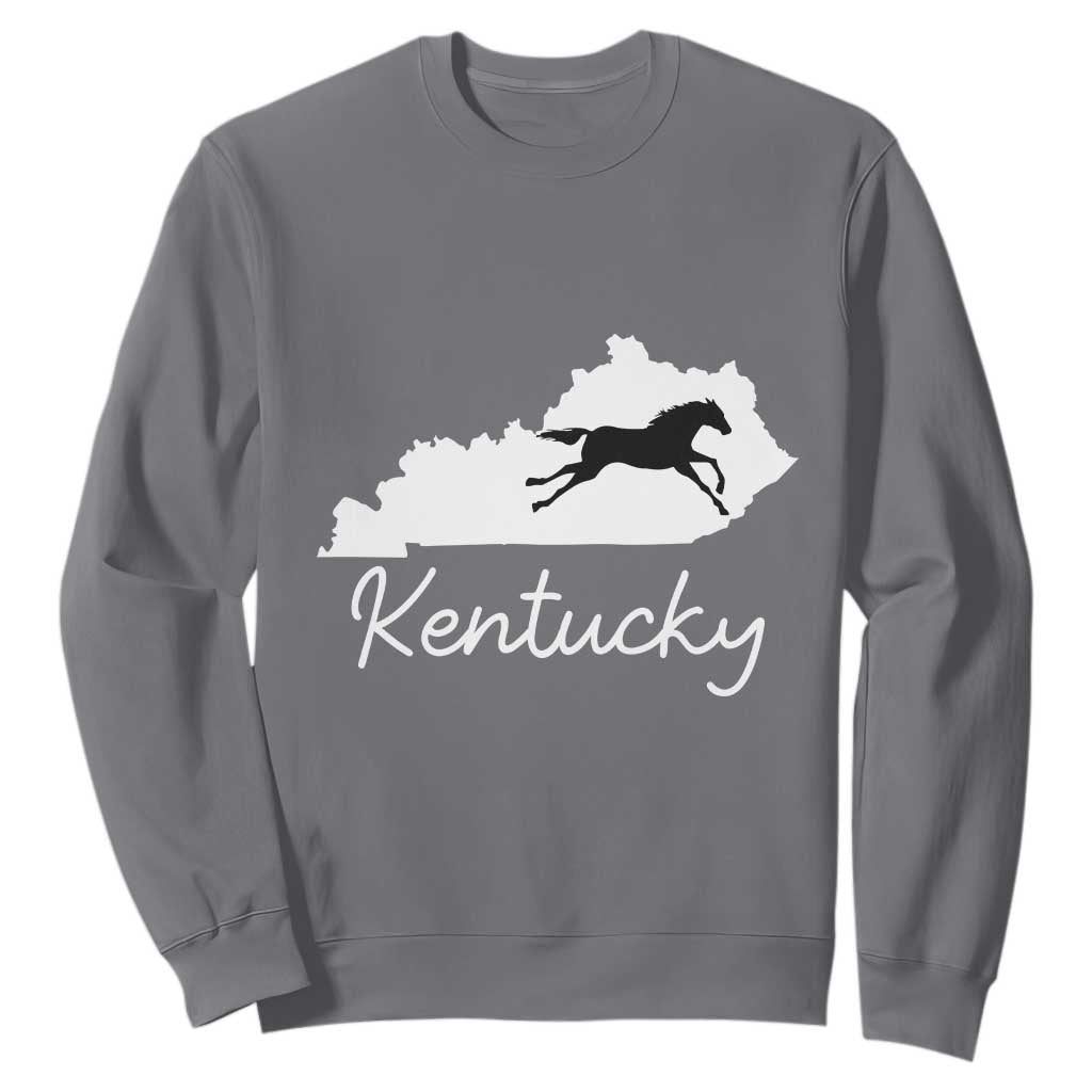 Kentucky State Map with Racing Horse Sweatshirt Bluegrass State Pride Equestrian TS02 Charcoal Print Your Wear