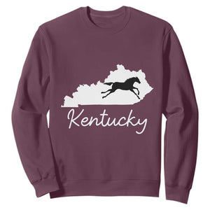 Kentucky State Map with Racing Horse Sweatshirt Bluegrass State Pride Equestrian TS02 Maroon Print Your Wear