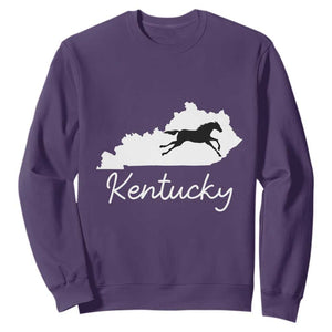 Kentucky State Map with Racing Horse Sweatshirt Bluegrass State Pride Equestrian TS02 Purple Print Your Wear