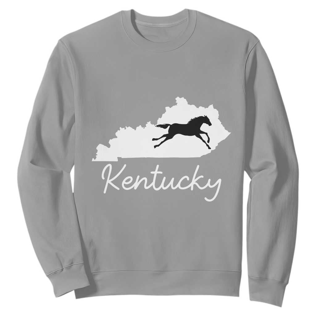Kentucky State Map with Racing Horse Sweatshirt Bluegrass State Pride Equestrian TS02 Sport Gray Print Your Wear