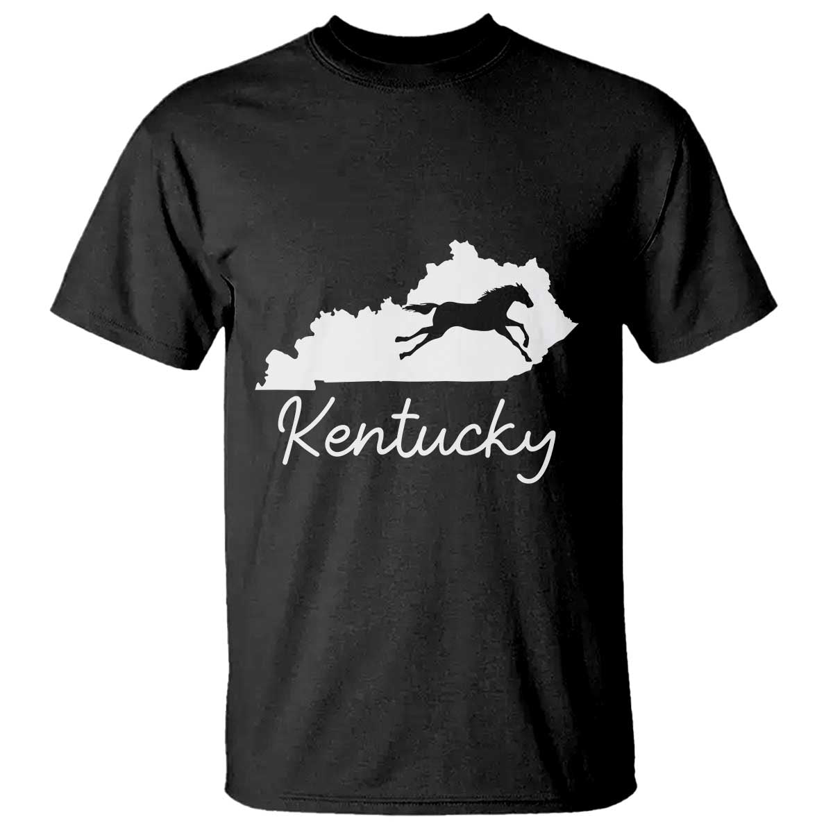 Kentucky State Map with Racing Horse T Shirt Bluegrass State Pride Equestrian TS02 Black Print Your Wear