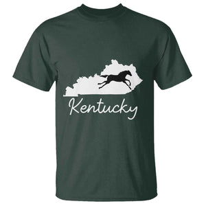 Kentucky State Map with Racing Horse T Shirt Bluegrass State Pride Equestrian TS02 Dark Forest Green Print Your Wear