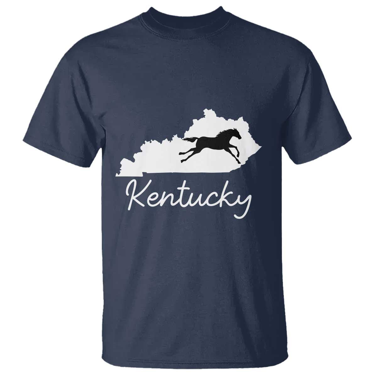 Kentucky State Map with Racing Horse T Shirt Bluegrass State Pride Equestrian TS02 Navy Print Your Wear