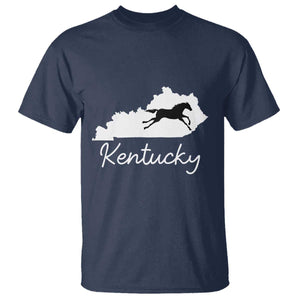 Kentucky State Map with Racing Horse T Shirt Bluegrass State Pride Equestrian TS02 Navy Print Your Wear