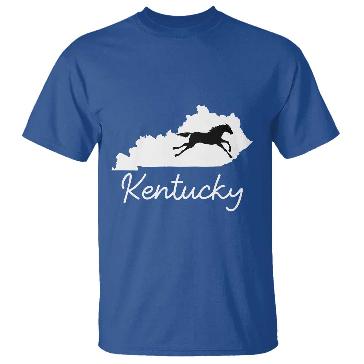 Kentucky State Map with Racing Horse T Shirt Bluegrass State Pride Equestrian TS02 Royal Blue Print Your Wear