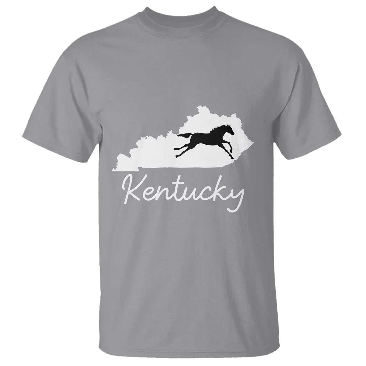Kentucky State Map with Racing Horse T Shirt Bluegrass State Pride Equestrian TS02 Sport Gray Print Your Wear