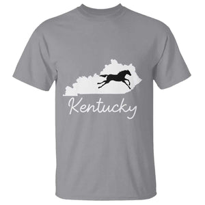 Kentucky State Map with Racing Horse T Shirt Bluegrass State Pride Equestrian TS02 Sport Gray Print Your Wear