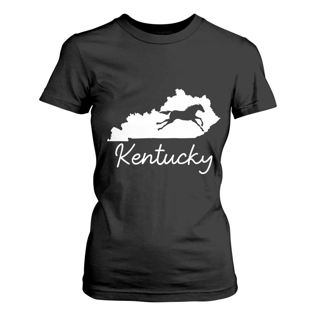 Kentucky State Map with Racing Horse T Shirt For Women Bluegrass State Pride Equestrian TS02 Black Print Your Wear