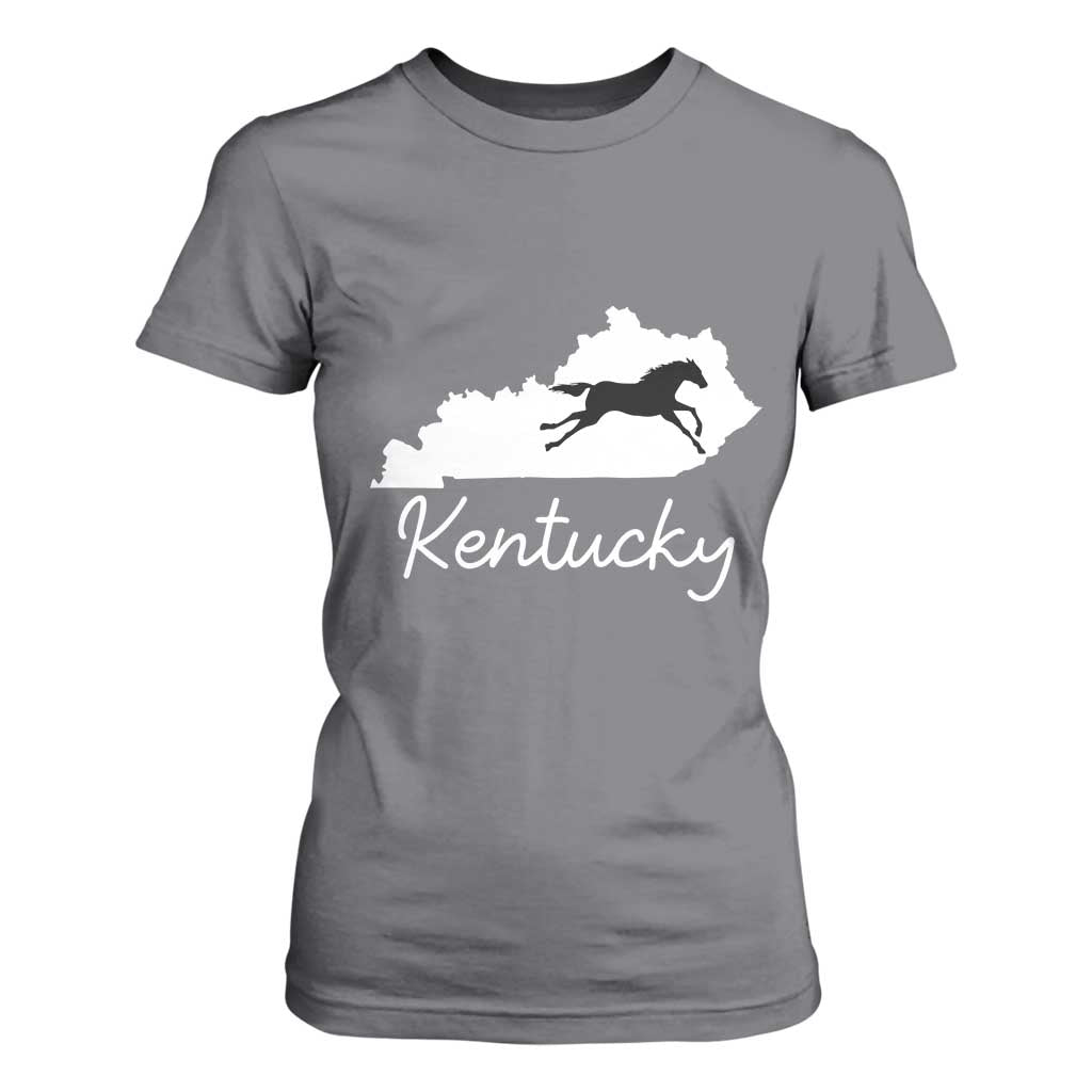 Kentucky State Map with Racing Horse T Shirt For Women Bluegrass State Pride Equestrian TS02 Charcoal Print Your Wear
